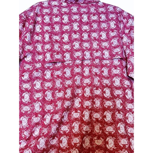 Izod Saltwater Mens XXL Red White Crab Print Short Sleeve Button-Up Summer Shirt - Picture 8 of 11